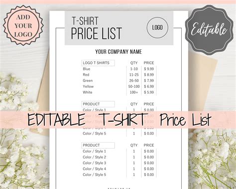 t shirt oversized pricelist.